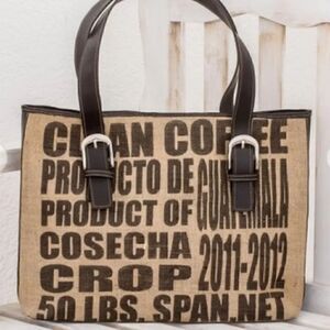 Novica Recycled Jute & Leather Shoulder Bag "Clean Coffee" Tote Bag. EUC!